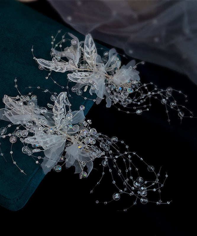 Elegant Apricot Tulle Crystal Floral Beading Tassel Hairpin