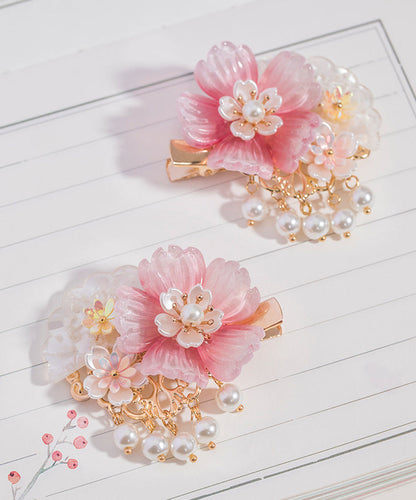 Style Pink Copper Overgild Pearl Resin Tassel Girls A Pair Hairpin