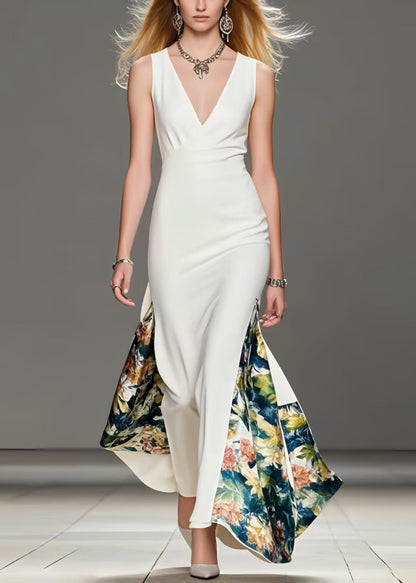 Elegant White Asymmetrical Print Wraped Party Dress Summer