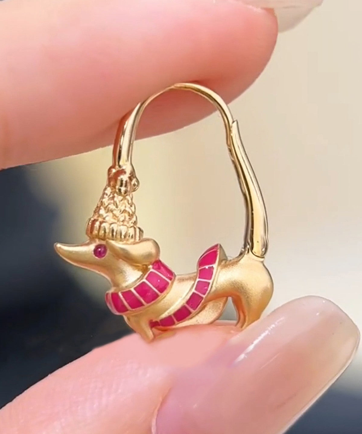 Bohemian Gold Alloy Puppy Sausage Hoop Earrings