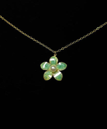 Elegant Pink Gilded Floral Pearl Gold Plated Pendant Necklace