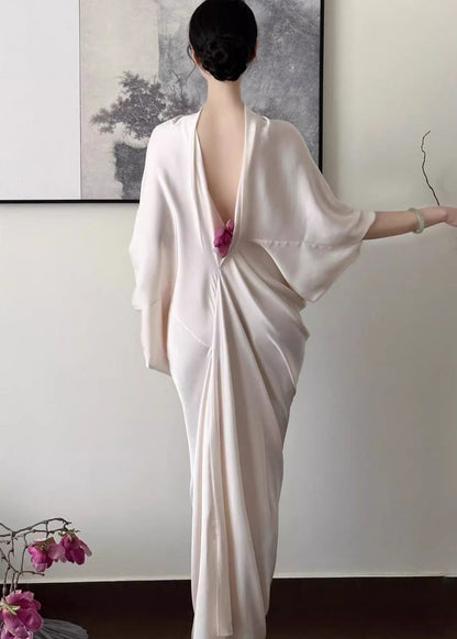 Casual Apricot Backless Ice Silk Wraped Dress Summer