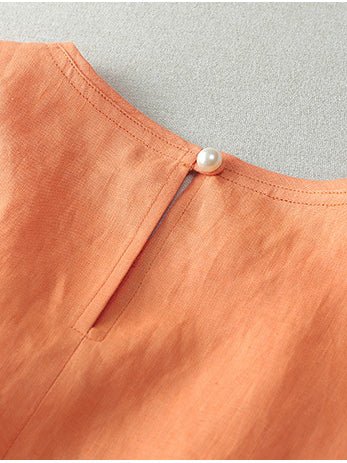 Pure Color Crew Neck Drawstring Casual Linen Vest Top