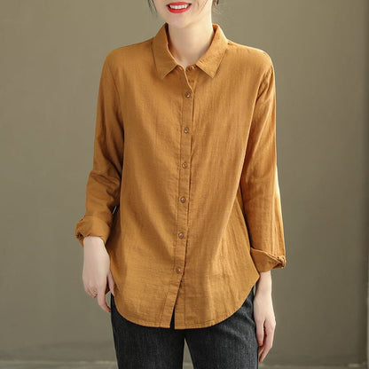 Women Spring Solid Cotton Casual Blouse