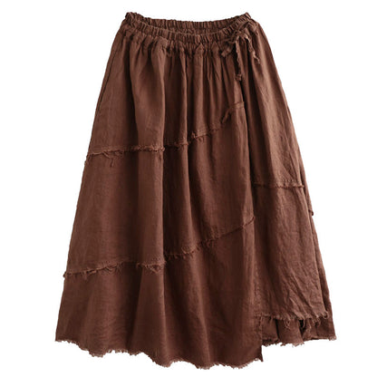 Cozy Autumn Casual Trim Linen A-Line Skirt