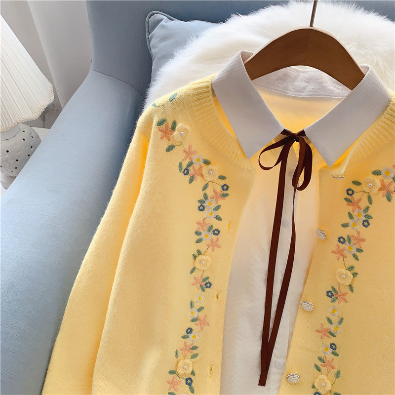 Gentle Fengsen Department Hand Embroidered Flower sweater coat  5053
