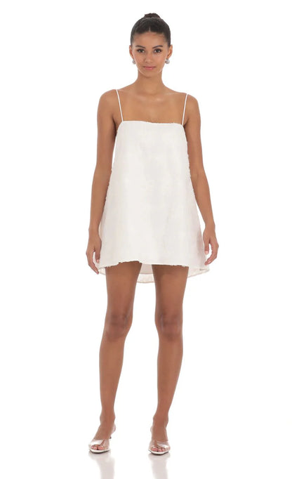 Textured Shift Dress in White