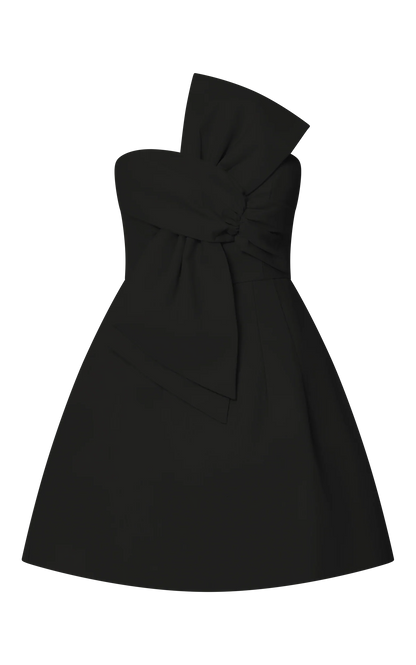 Chika Mini Dress Linen Strapless Front Bow Dress in Black