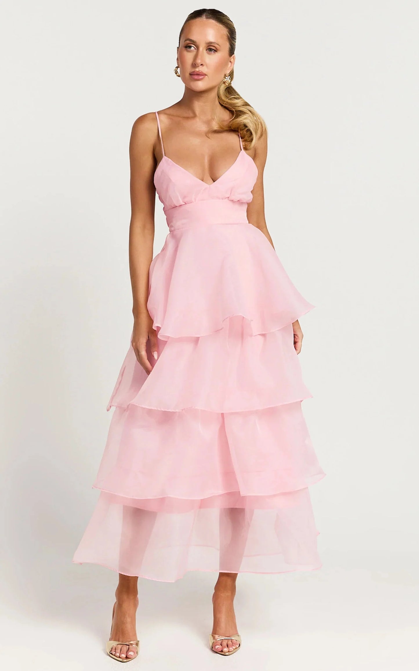 Cindy Midi Dress Layered Skirt Dress in Soft Pink