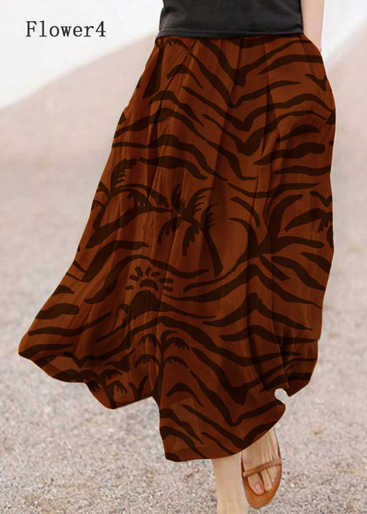 Retro Print2 Pockets Linen Skirt Summer