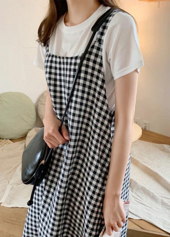 Simple plaid cotton clothes For Women Spaghetti Strap Maxi summer Dress