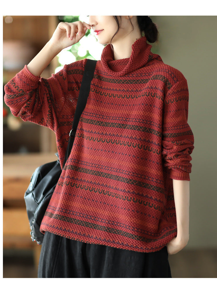 Vintage Cotton Knit Jacquard Turtleneck