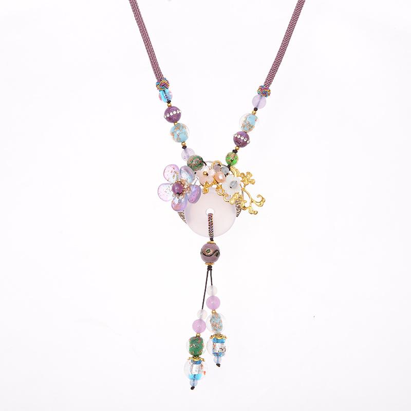 Women Amethyst Handmade Woven Vintage Pendant Necklace