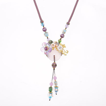 Women Amethyst Handmade Woven Vintage Pendant Necklace