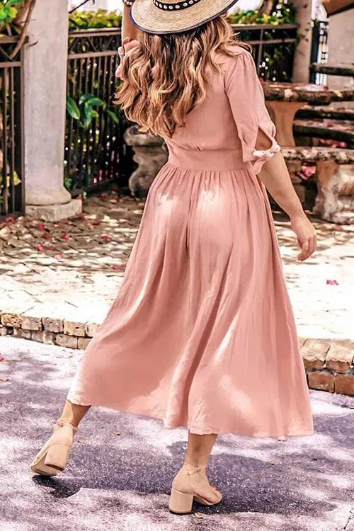 Casual Vacation Button Knot Sleeve Dress