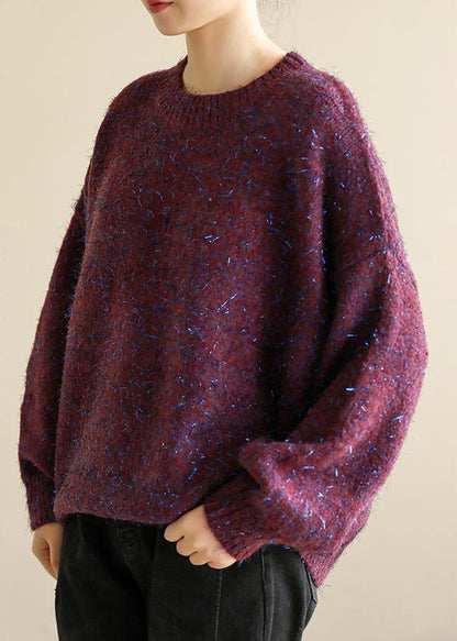 Oversized purple knit tops wild fall fashion o neck knitwear