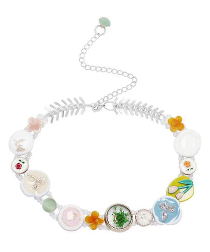 Boho Rainbow Alloy Beading Button Princess Necklace