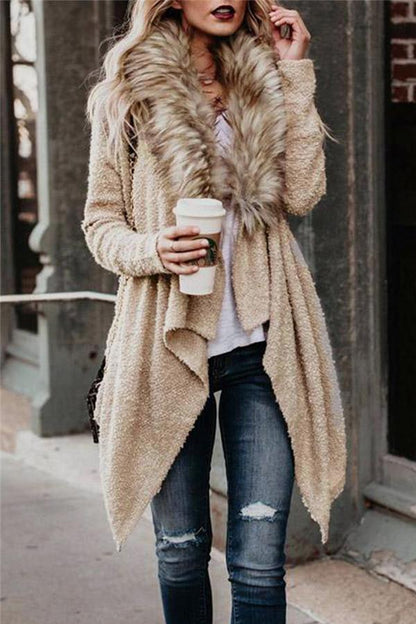 Fluffy Lapel Faux Fur Coat