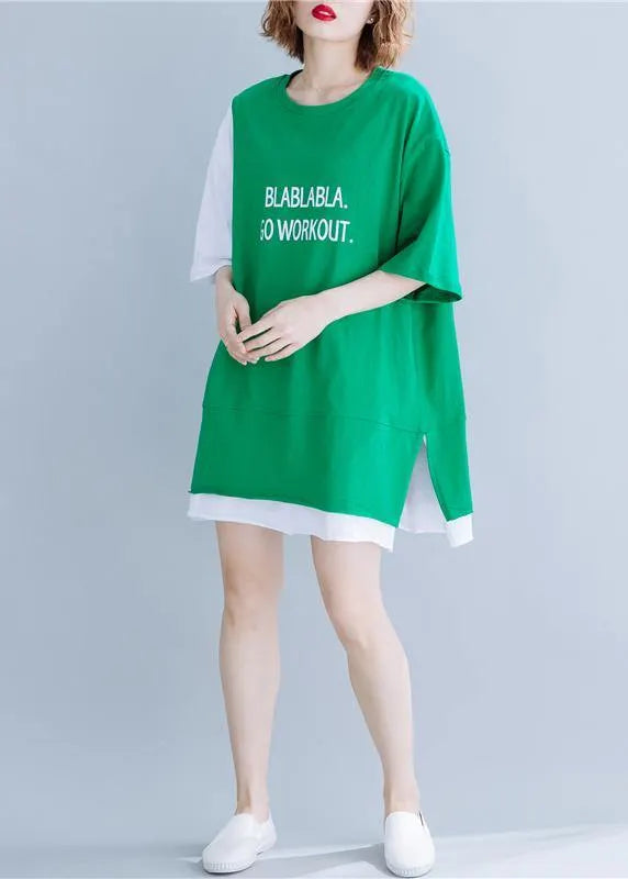 Organic green cotton tops women o neck half sleeve silhouette summer tops