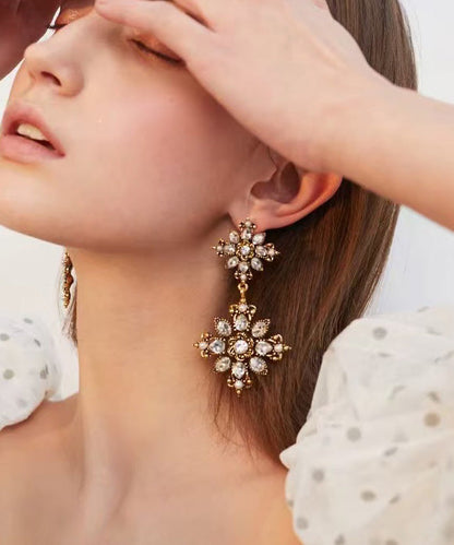 Korean Court Style Gold Floral Zircon Personalized Earrings