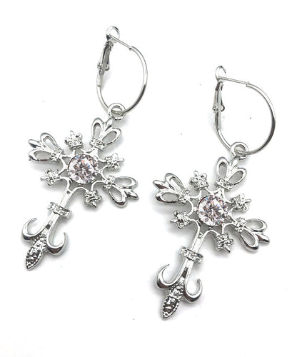 Boutique Red Alloy Crystal Cross Hollow Out Drop Earrings