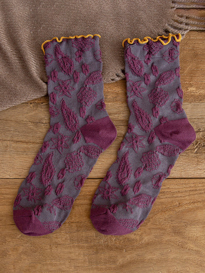 6 Pairs Women Cute Agaric Lace Embroidered Socks