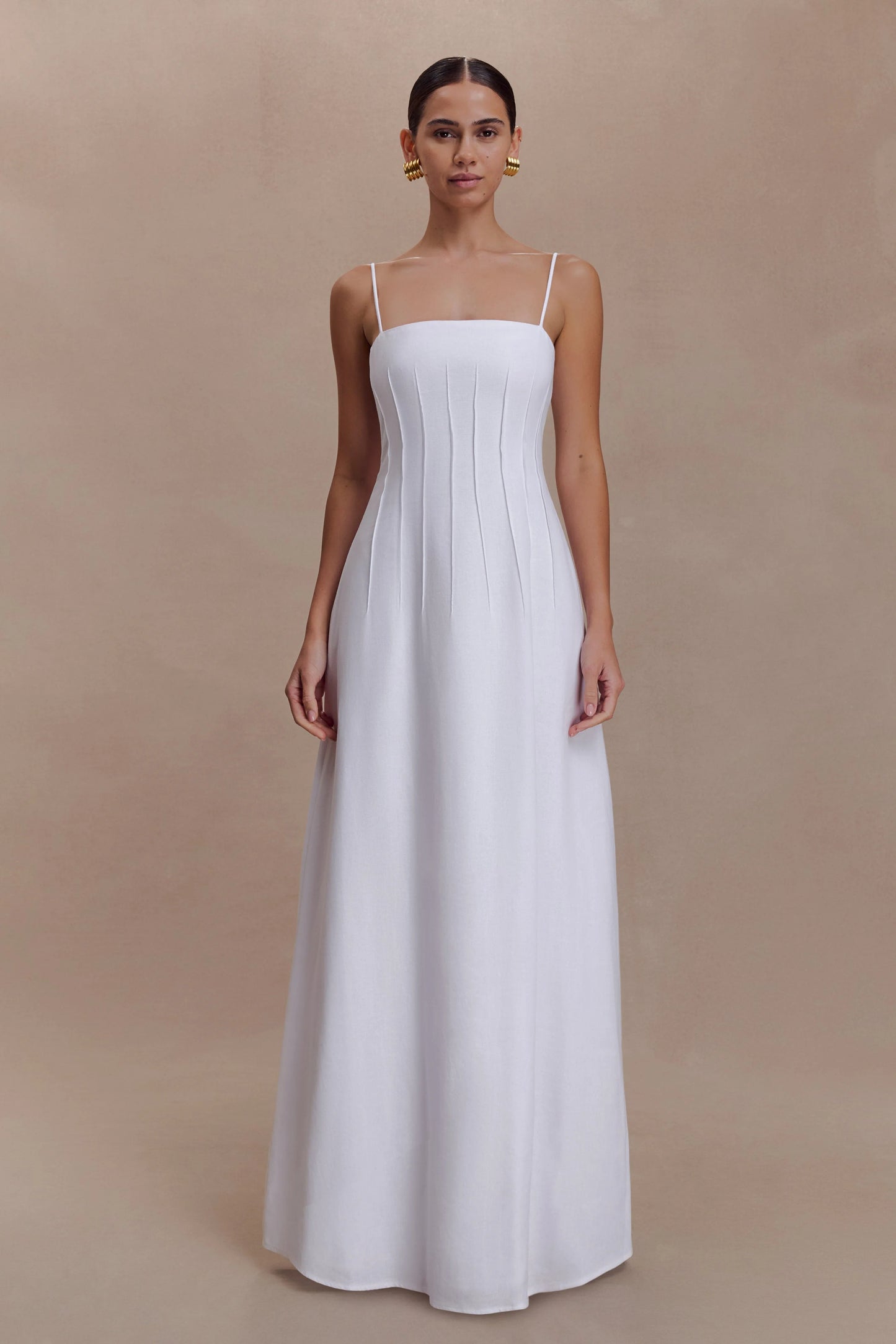 Sofie Pintuck Linen Maxi Dress - White
