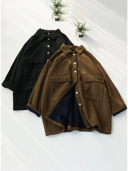 Vintage Loose Plaid Print Single Breasted Coat