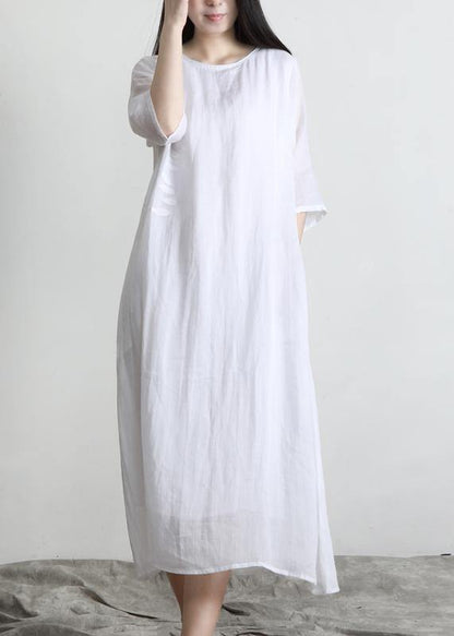Classy Red O-Neck Linen Half Sleeve Summer Dresses