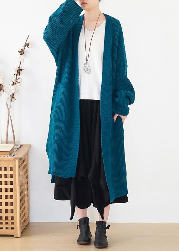 Oversized  knit sweat tops oversize blue side open knitted cardigans