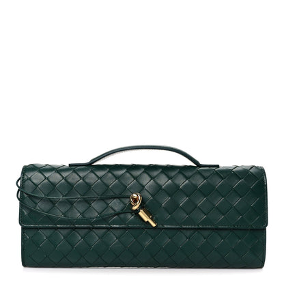 Nappa Intrecciato Long Andiamo Top Handle Clutch Emerald Green