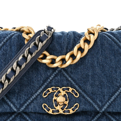 Denim Quilted Medium Chanel 19 Flap Blue