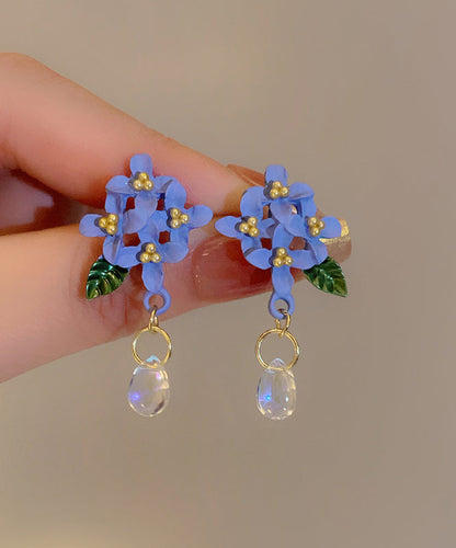 Cute Blue Alloy Resin Baked Enamel Floral Drop Earrings