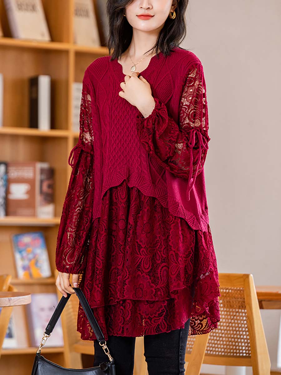 Women Elegant Knitted Lace Dress