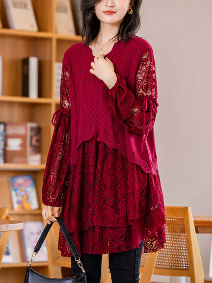 Women Elegant Knitted Lace Dress