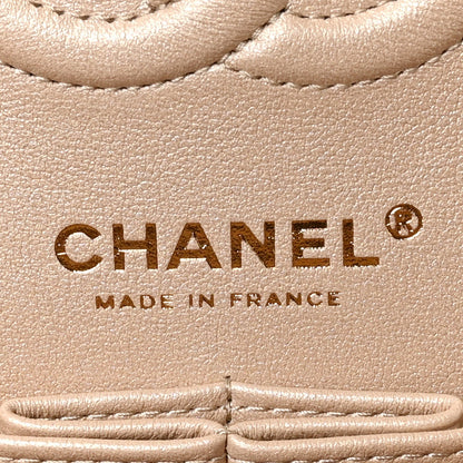 Metallic Caviar Quilted Small Double Flap Beige