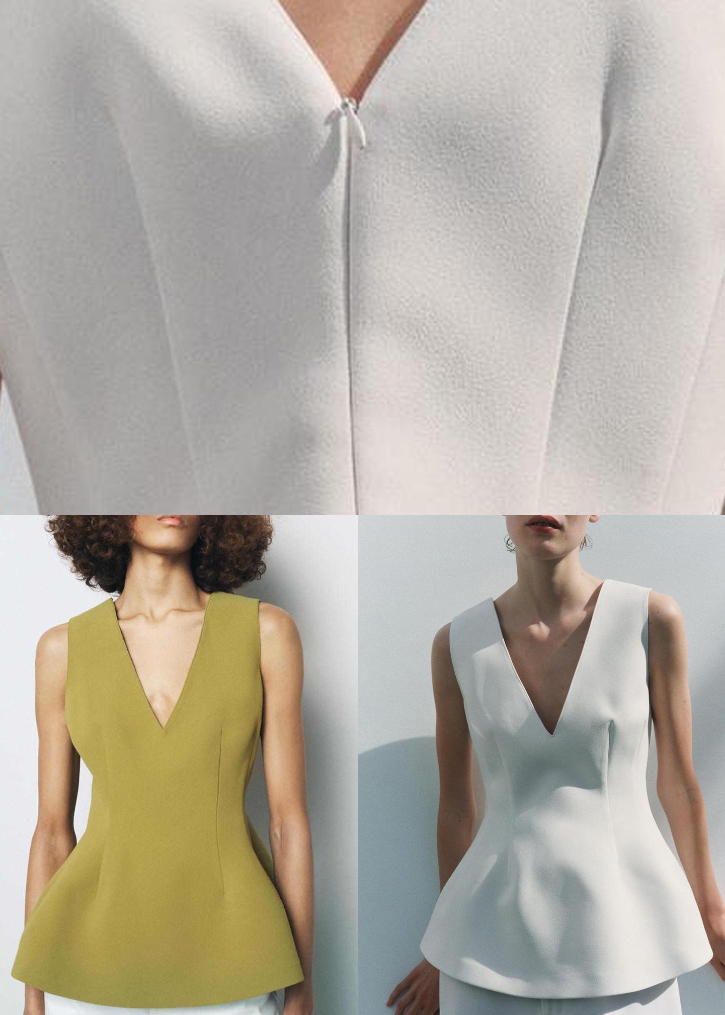White Zippered Solid Spandex Top V Neck Summer