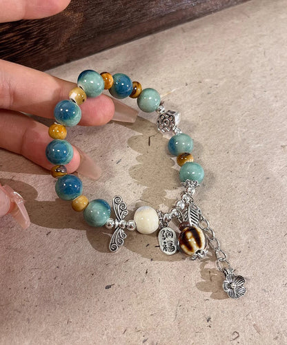 Vintage Silk Sterling Silver Jade Ceramics Beads Charm Bracelet