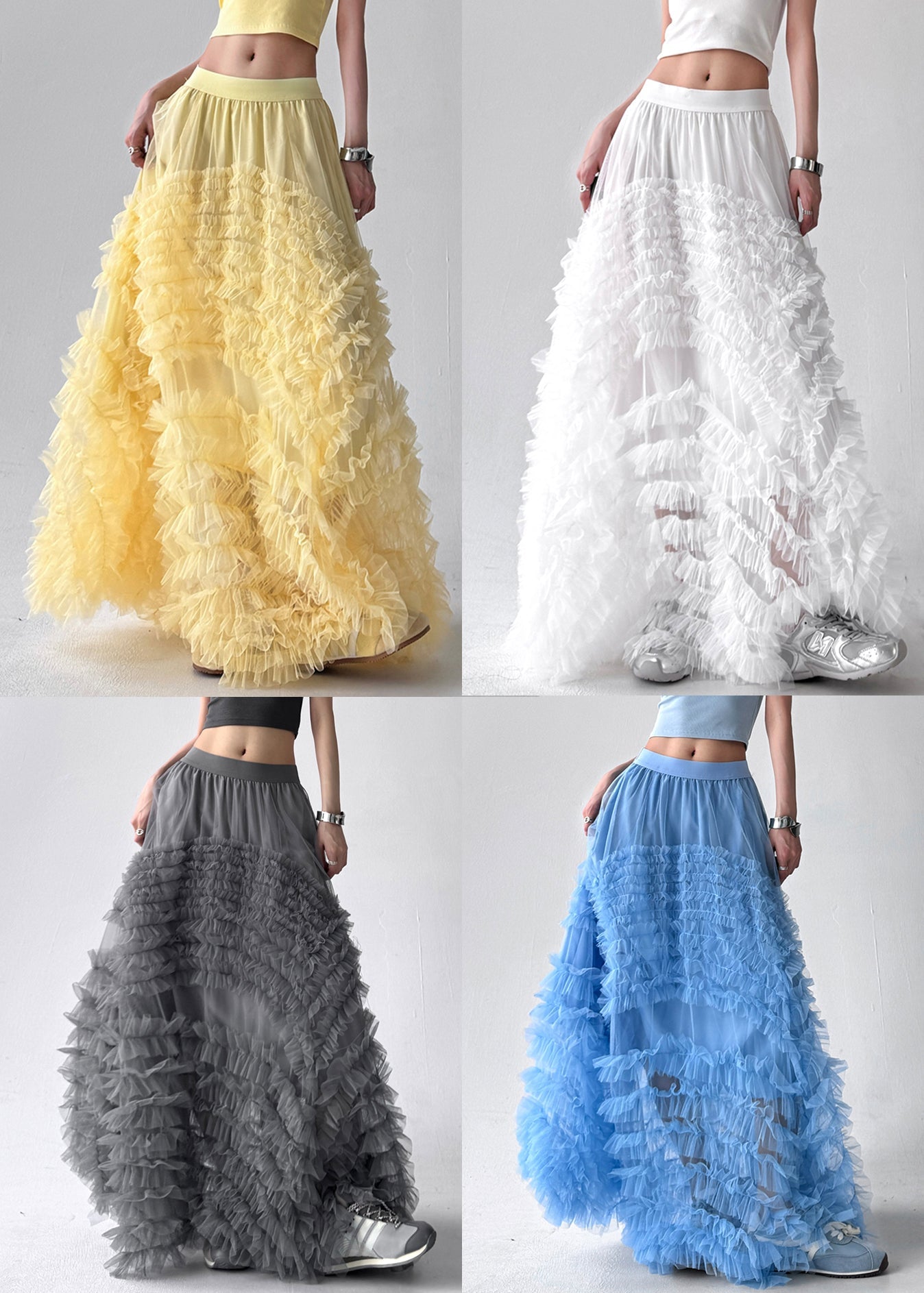 Bohemian Yellow Original Design Solid Tulle Skirt Summer
