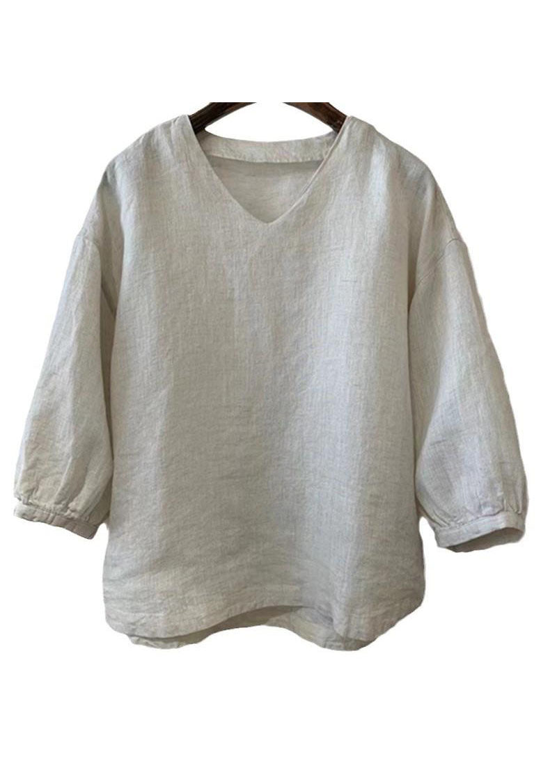 Vintage White Oversized Linen Shirt Tops Bracelet Sleeve