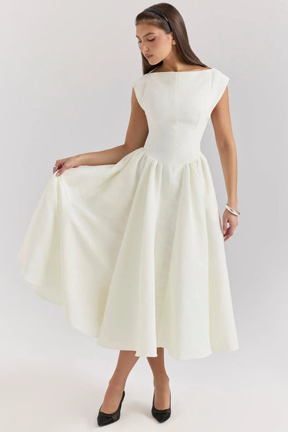 Ivory Moire Satin Midi Dress