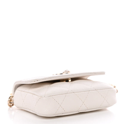 Caviar Quilted Belt Bag With Charms On Chain White