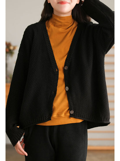 Women Winter Artsy Knitted Button Hemming Solid Sweater