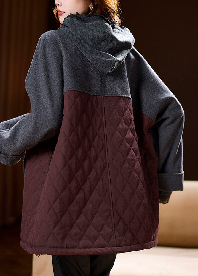 Plus Size Colorblock Pockets Patchwork Hooded Coats Spring