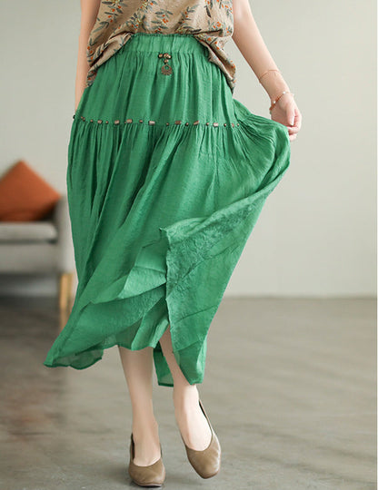 Literary High Waist Double Layer Tencel Linen Stitching Slim Skirt