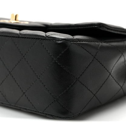 Lambskin Quilted Mini Rectangular Flap Black