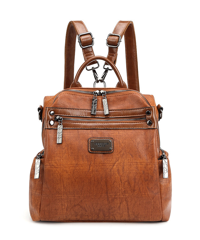 Casual Brown Large Capacity Calf Leather Backpack Bag