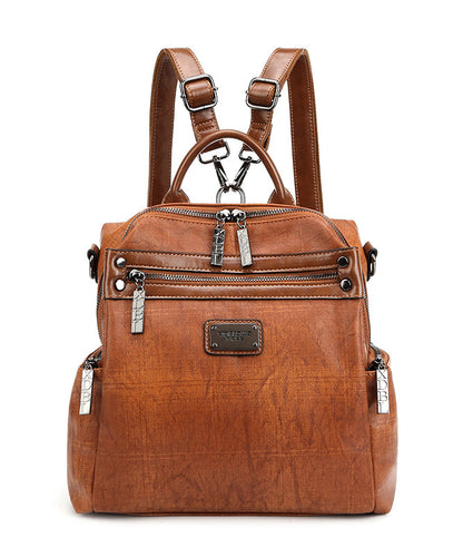 Casual Brown Large Capacity Calf Leather Backpack Bag