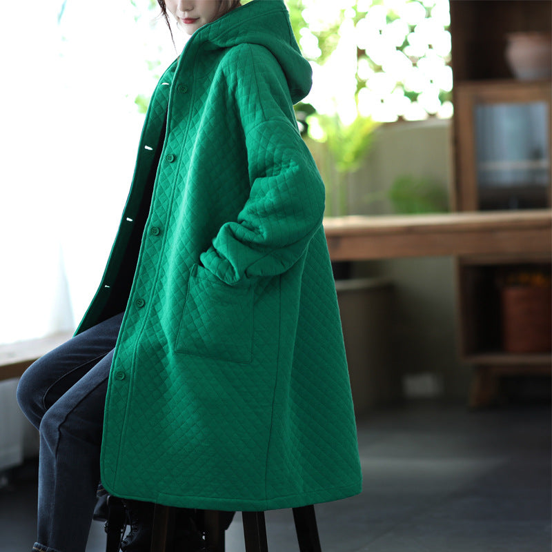 Fleece Retro Art Loose Long Sleeve Hooded Jacket