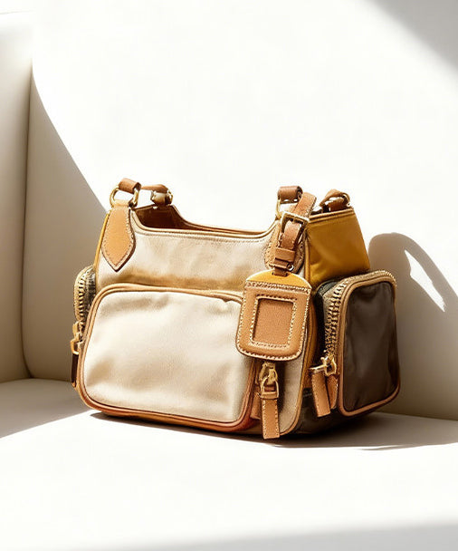 Stylish Khaki Pockets Solid Durable Faux Leather Versatile CrossBody Bag